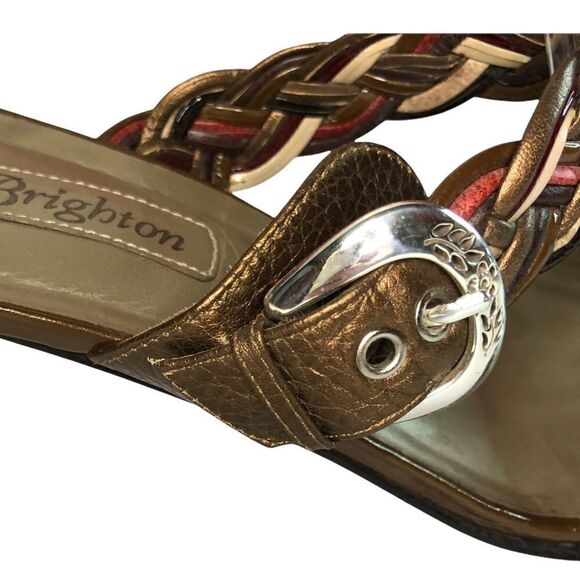 Brighton Figi Sandals Braided Metallic Tones Leather Silver Buckles Size 10 - Picture 4 of 7